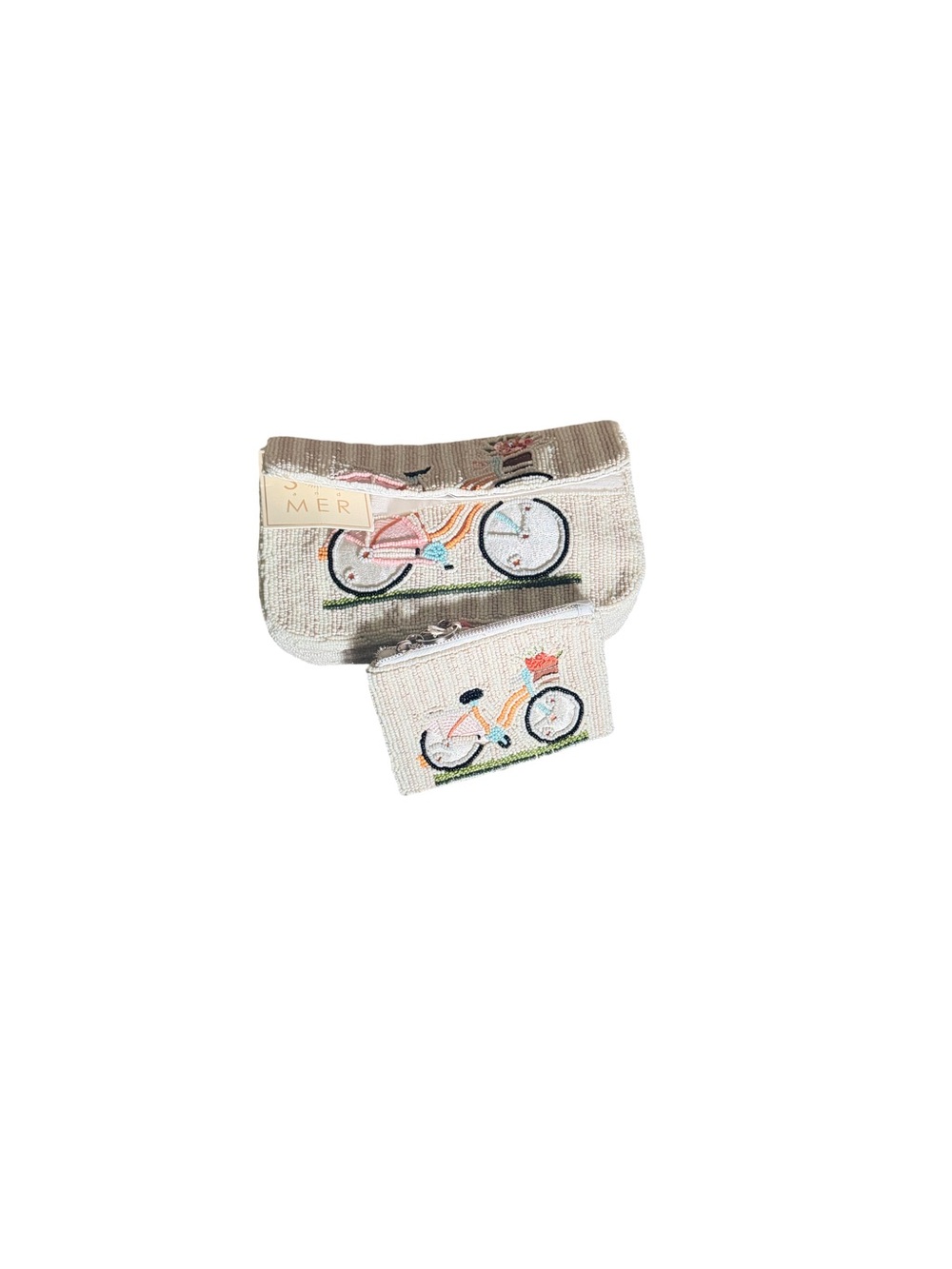 MER Beige Beaded Bicycle Shoulder Bag Set